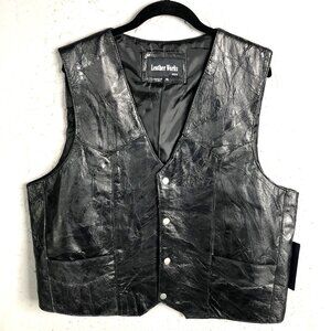 Leather Works Vest Mens Extra Large Black Patchwork Design Biker Moto Retro NEW